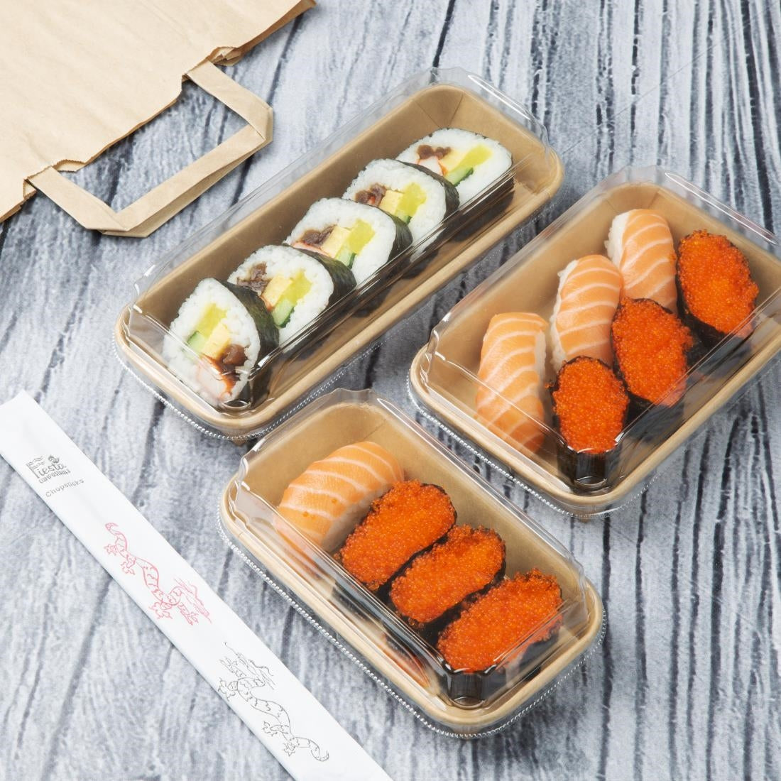 Couvercles en PET pour barquettes à sushi No. 1 Fiesta Recyclable (lot de 300) — HX291