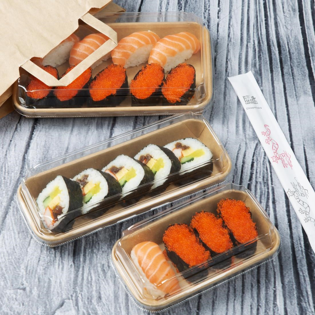 Couvercles en PET pour barquettes à sushi No. 7 Fiesta Recyclable (lot de 300) — HX294