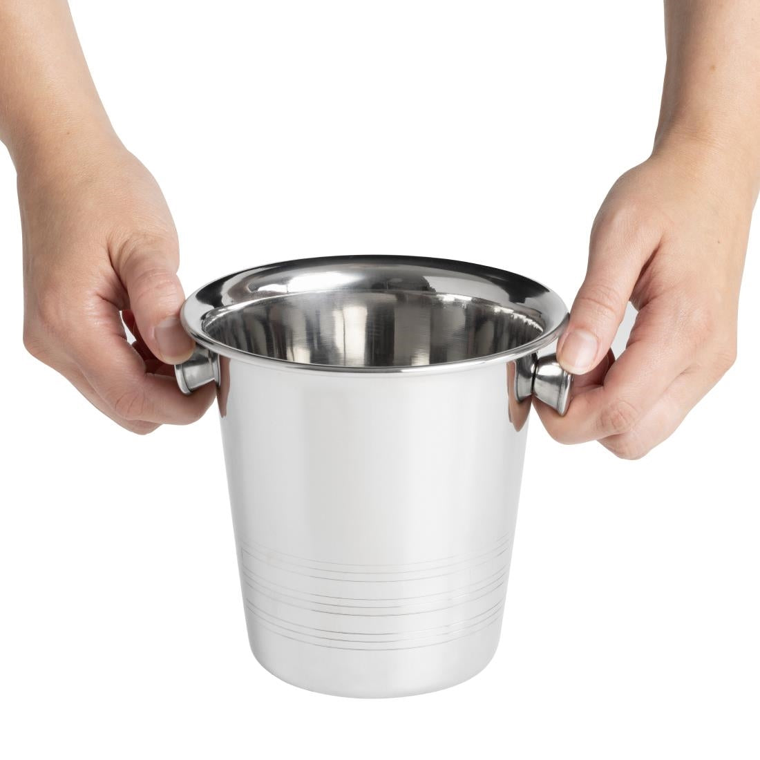 Seau à glace en acier inoxydable avec poignées et rainures Olympia 1050ml — HY121