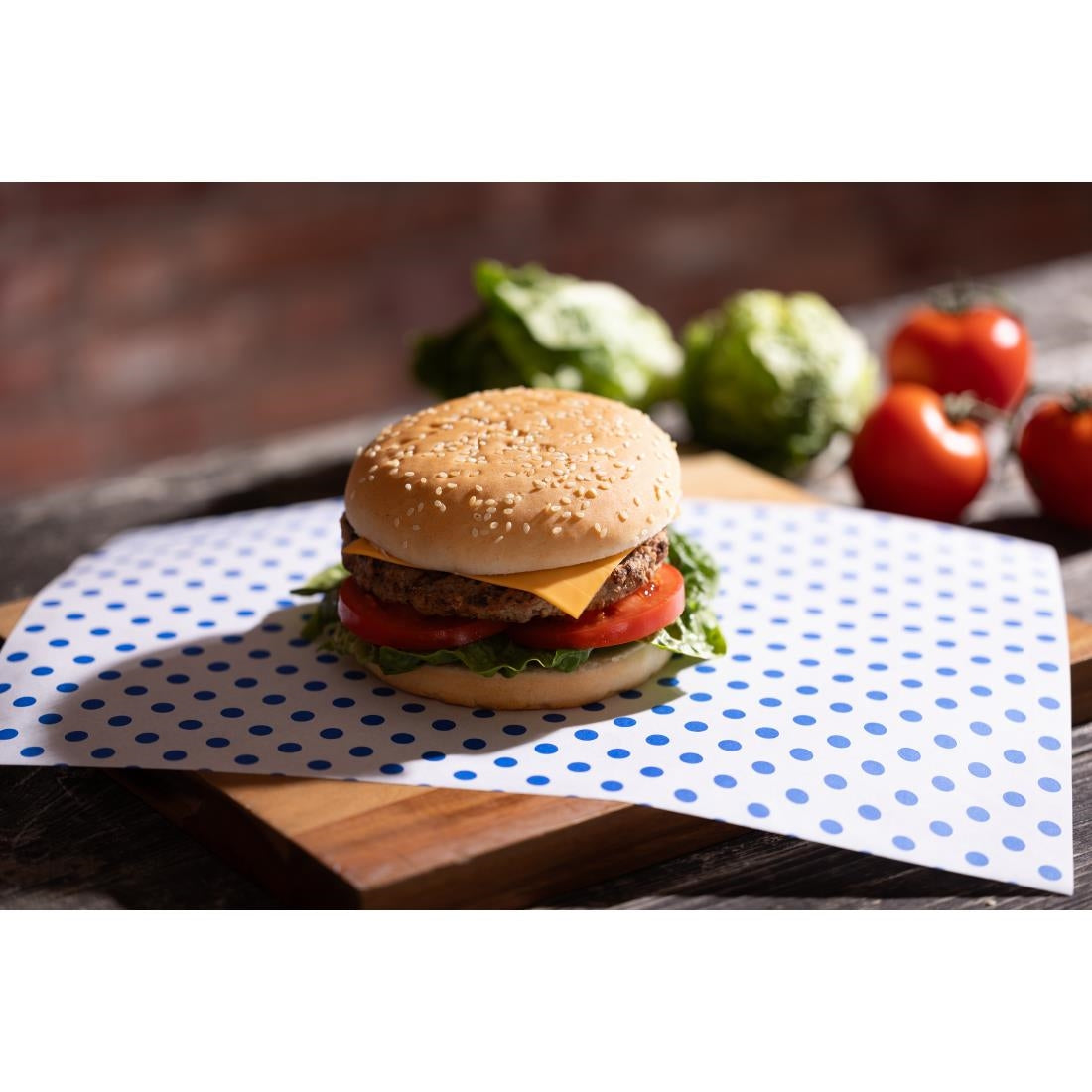 Papier d'emballage burger Fiesta Compostable points bleus 250x350 (lot de 200) — HY792