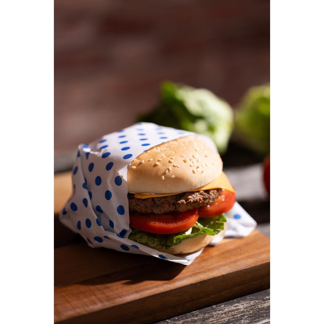 Papier d'emballage burger Fiesta Compostable points bleus 250x350 (lot de 200) — HY792