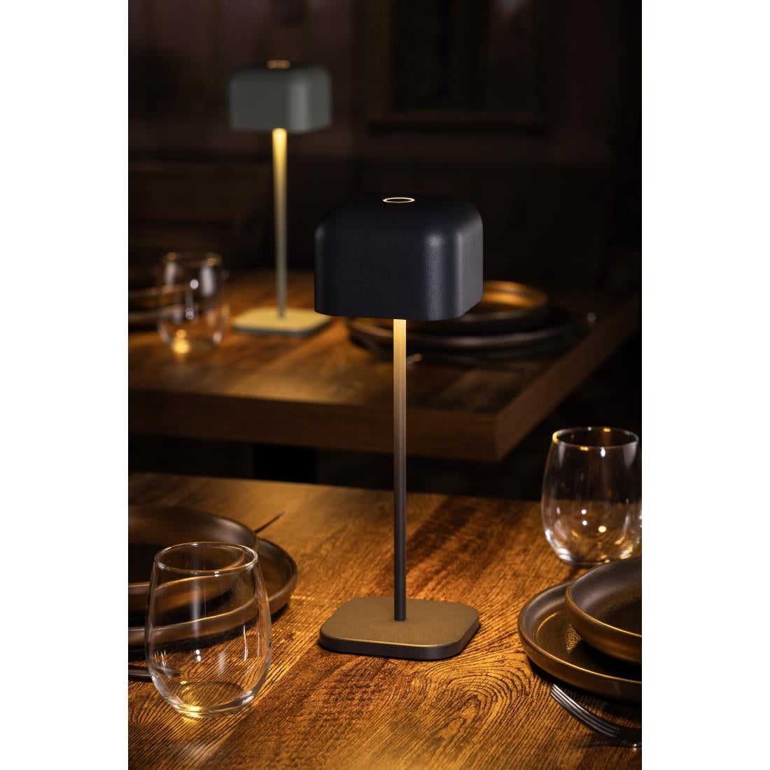 Lampe de table avec abat-jour carré Olympia Lucca grise 300mm — HZ215