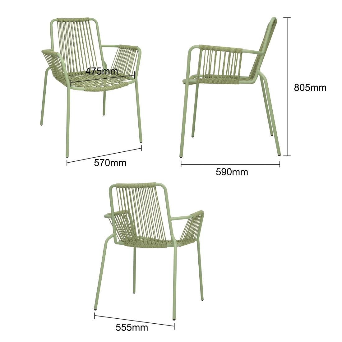 Fauteuils design corde Bolero Melbourne vert clair (lot de 4) — HZ219