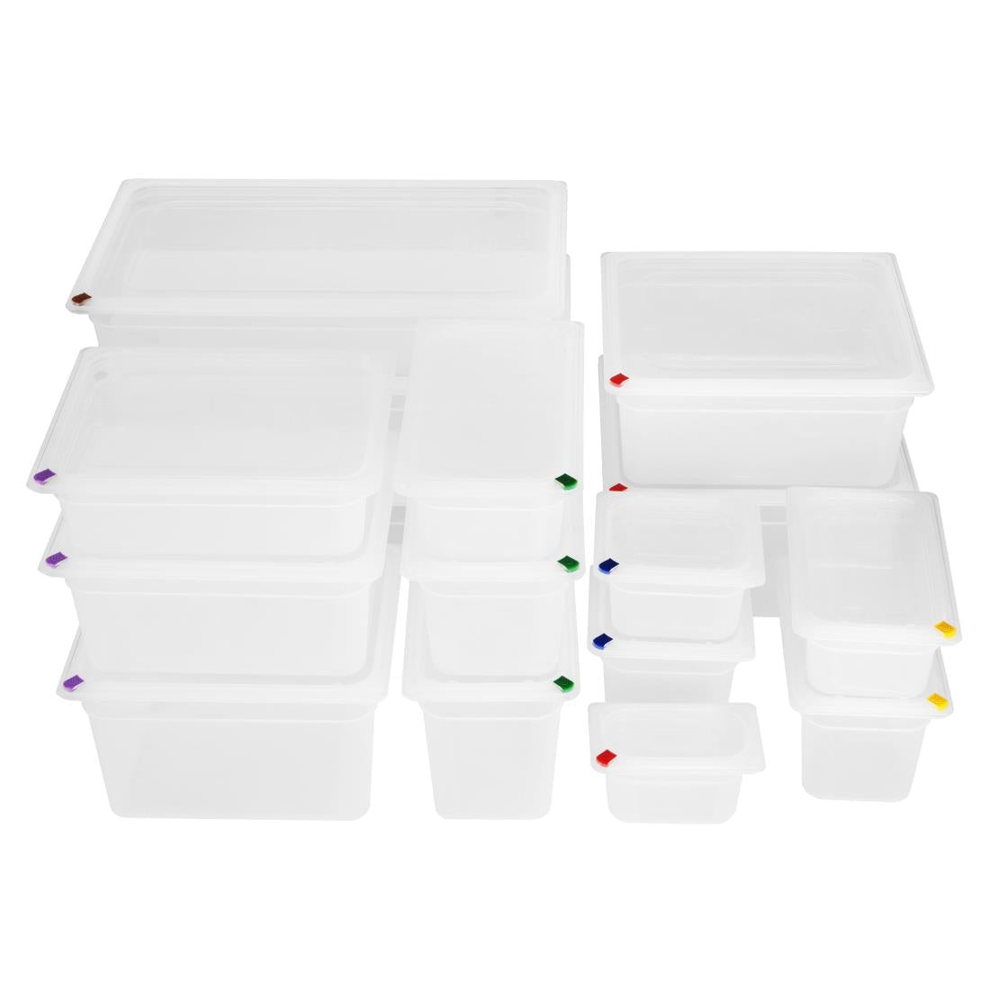 Bacs PP Hygiplas Click GN 2/3 avec couvercles et 7 clips de couleur 200mm 16,1L (lot de 4) — HZ352