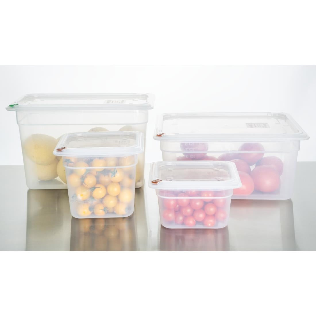 Bacs PP Hygiplas Click GN 2/3 avec couvercles et 7 clips de couleur 200mm 16,1L (lot de 4) — HZ352
