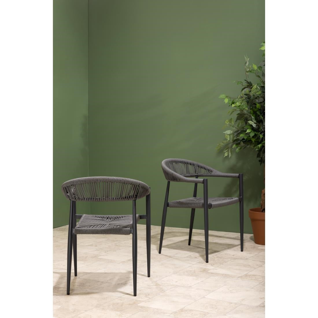 Fauteuils d'extérieur en rotin PE tressé Bolero Eden anthracite (lot de 4) — HZ590