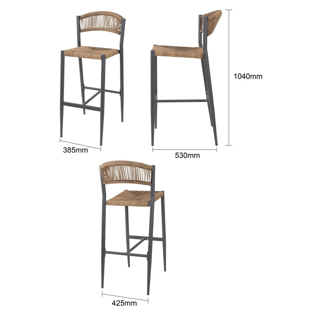Tabourets de bar d'extérieur en rotin PE tressé Bolero Eden naturels (lot de 2) — HZ594