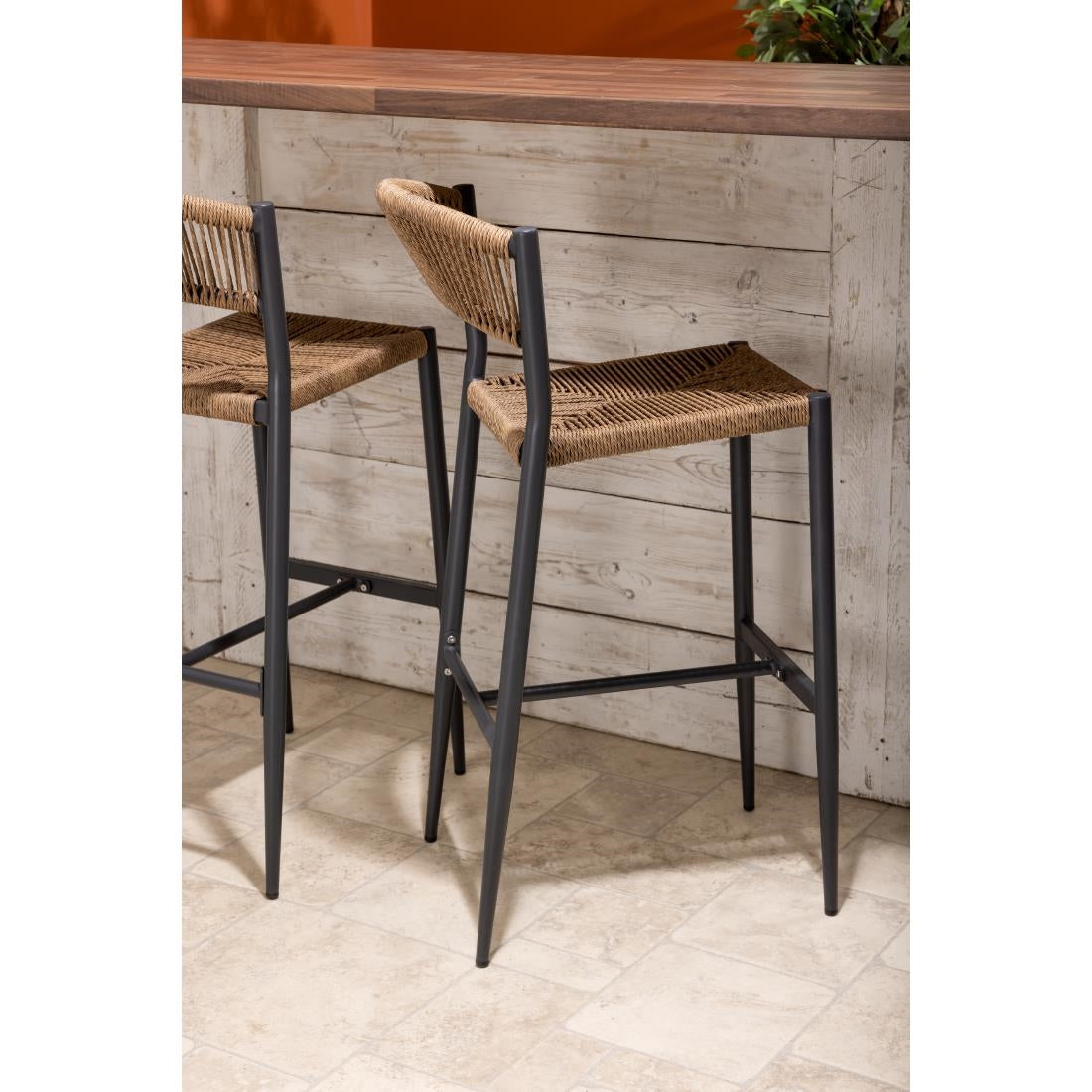 Tabourets de bar d'extérieur en rotin PE tressé Bolero Eden naturels (lot de 2) — HZ594