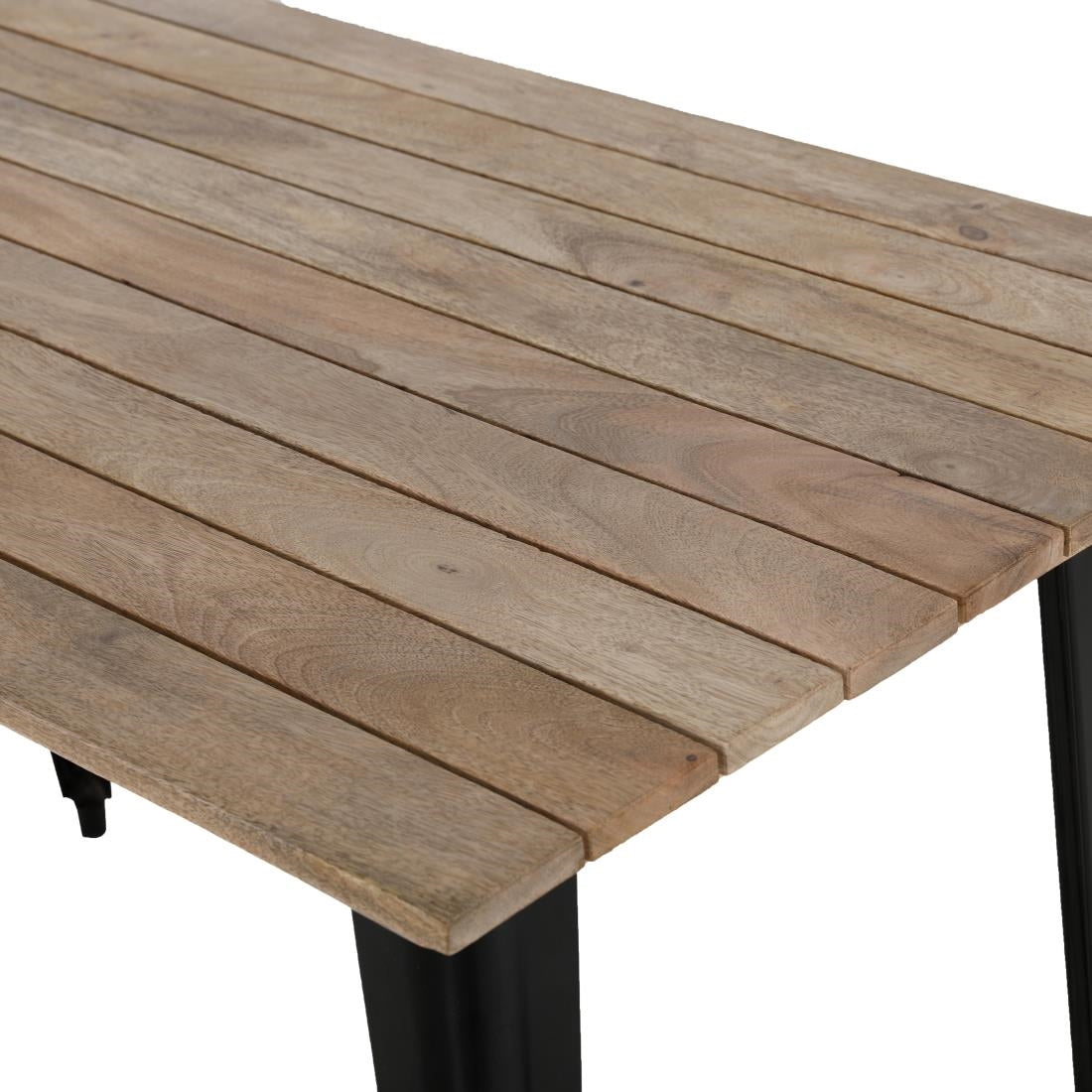 Table à manger à plateau à lattes en bois de manguier et piètement noir Bolero Bistro 1200 mm — HZ810