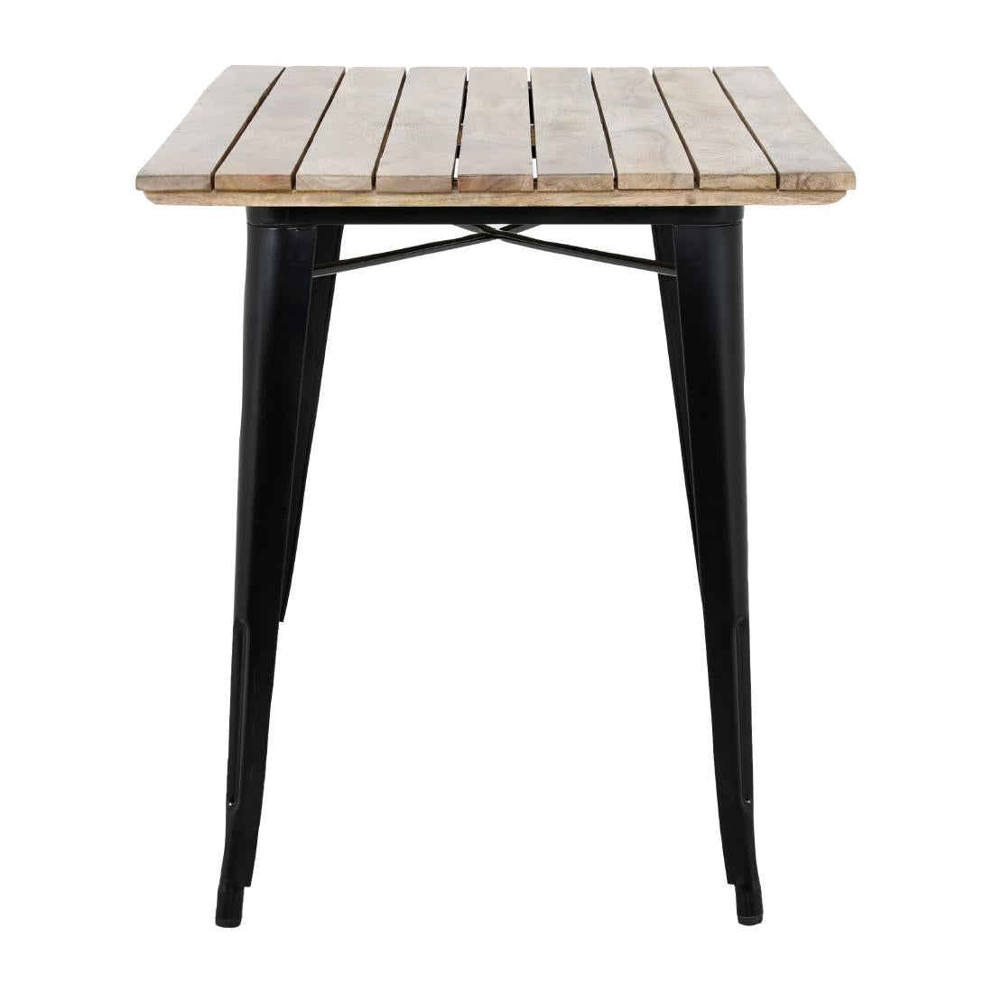 Table à manger à plateau à lattes en bois de manguier et piètement noir Bolero Bistro 1200 mm — HZ810