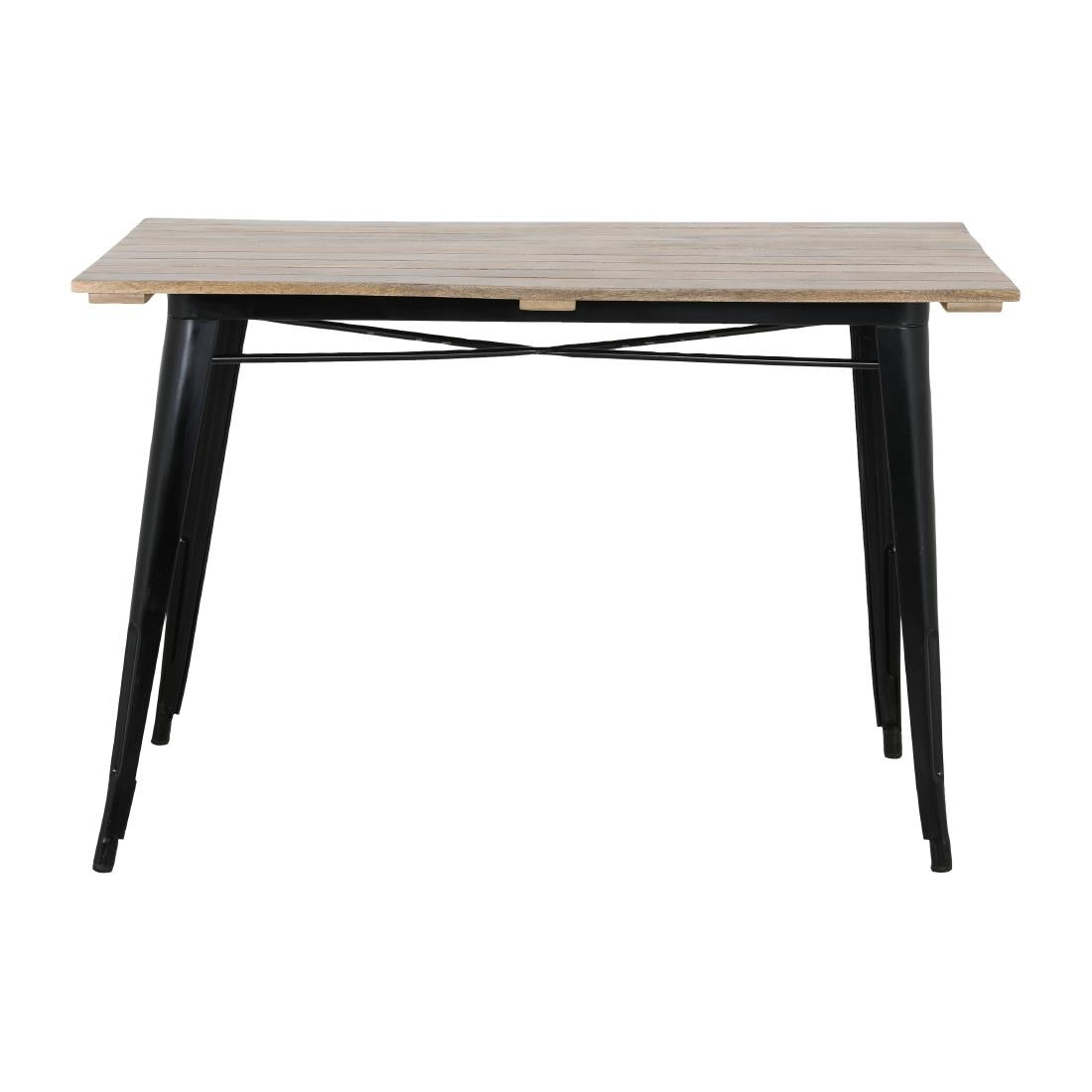 Table à manger à plateau à lattes en bois de manguier et piètement noir Bolero Bistro 1200 mm — HZ810