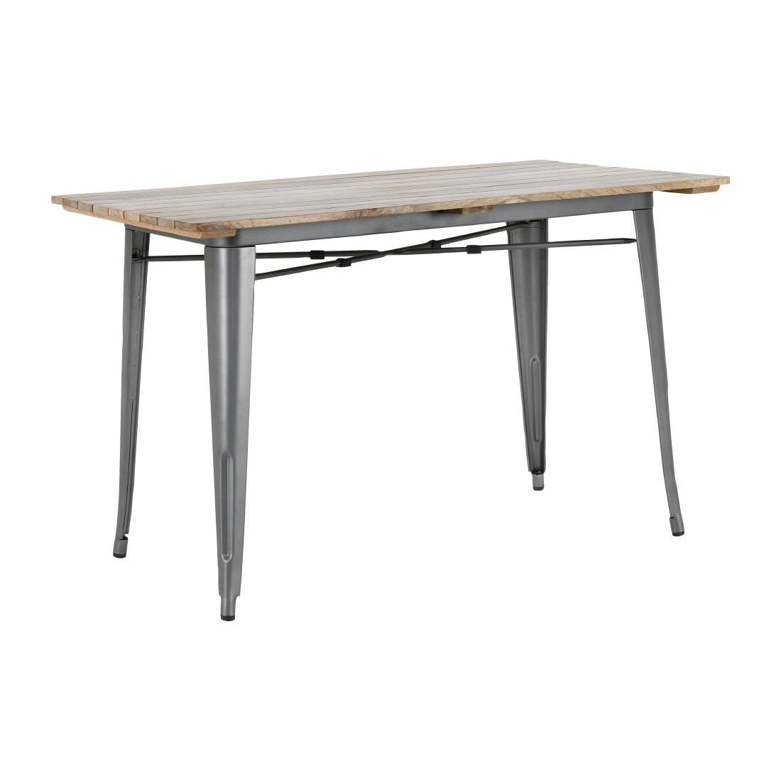 Table à manger à plateau à lattes en bois de manguier et piètement gris acier Bolero Bistro 1200 mm — HZ811
