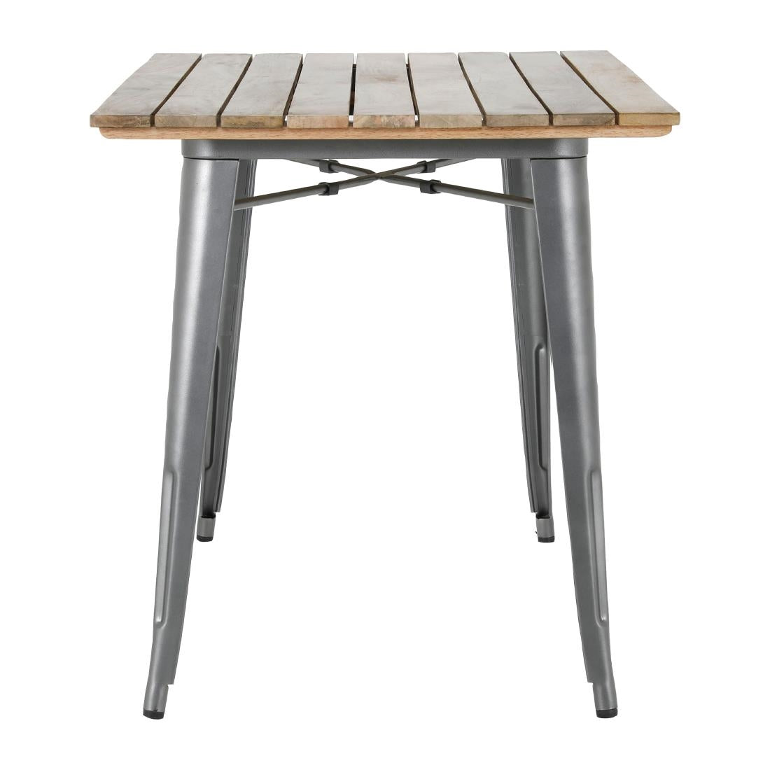 Table à manger à plateau à lattes en bois de manguier et piètement gris acier Bolero Bistro 1200 mm — HZ811
