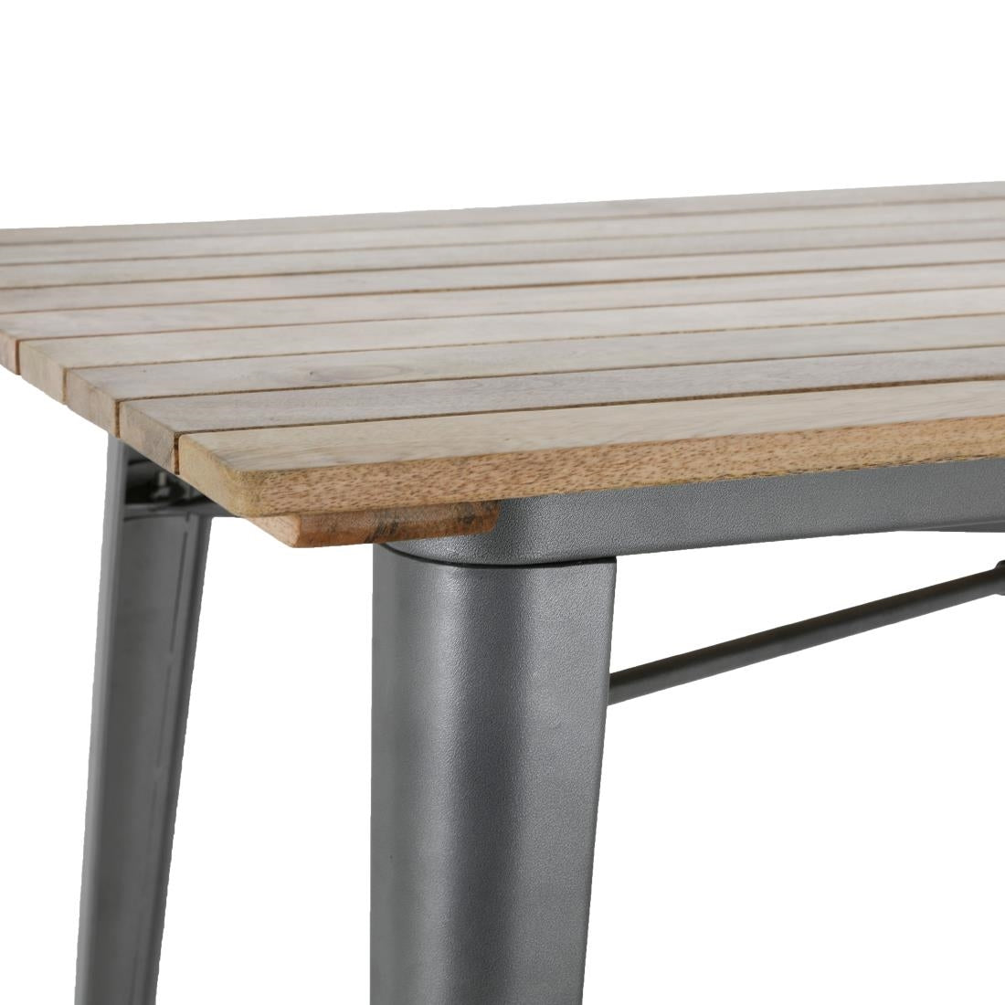 Table à manger à plateau à lattes en bois de manguier et piètement gris acier Bolero Bistro 1200 mm — HZ811