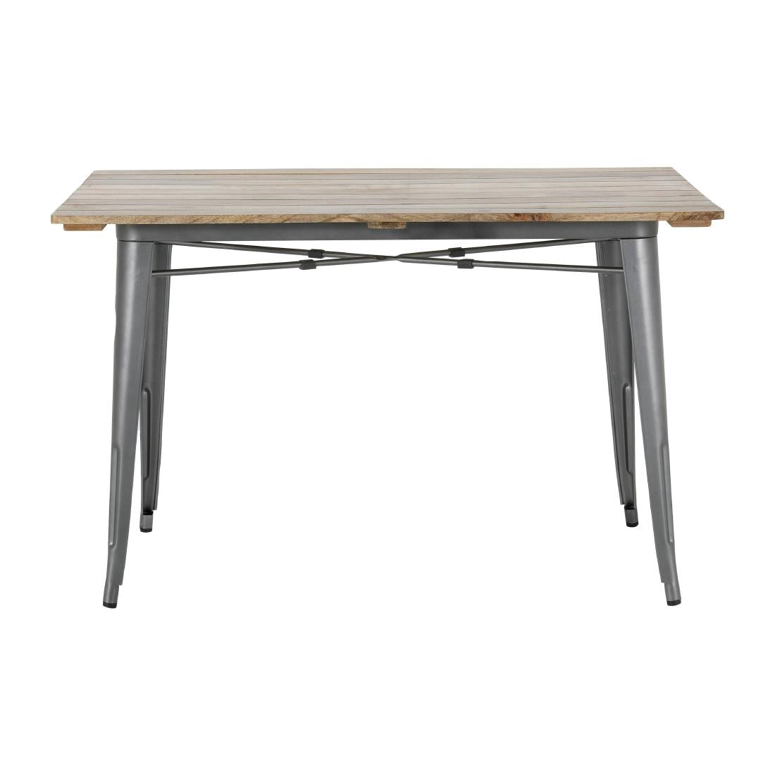 Table à manger à plateau à lattes en bois de manguier et piètement gris acier Bolero Bistro 1200 mm — HZ811