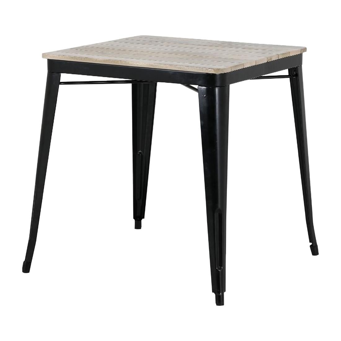 Table à manger à plateau à lattes en bois de manguier et piètement noir Bolero Bistro 650 mm — HZ812