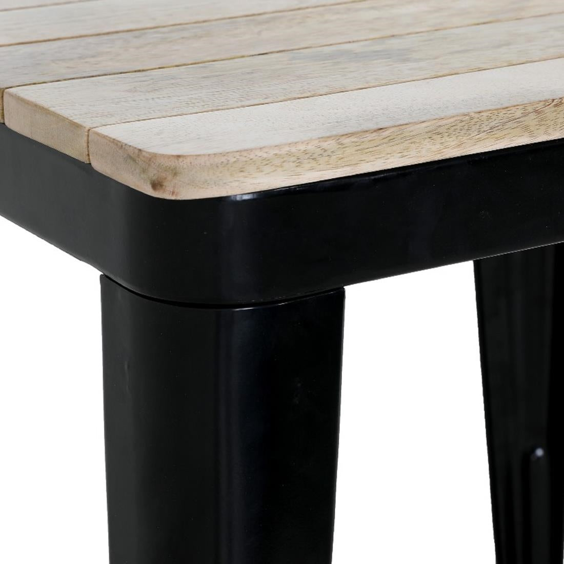 Table à manger à plateau à lattes en bois de manguier et piètement noir Bolero Bistro 650 mm — HZ812