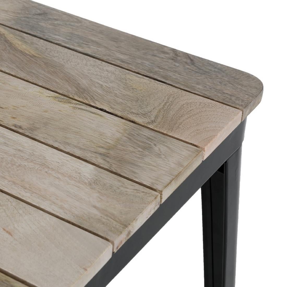 Table à manger à plateau à lattes en bois de manguier et piètement noir Bolero Bistro 650 mm — HZ812