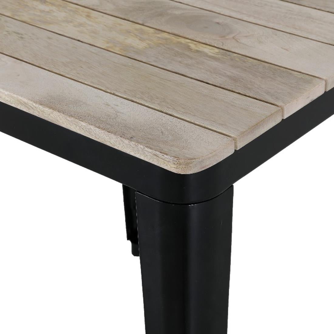 Table à manger à plateau à lattes en bois de manguier et piètement noir Bolero Bistro 650 mm — HZ812