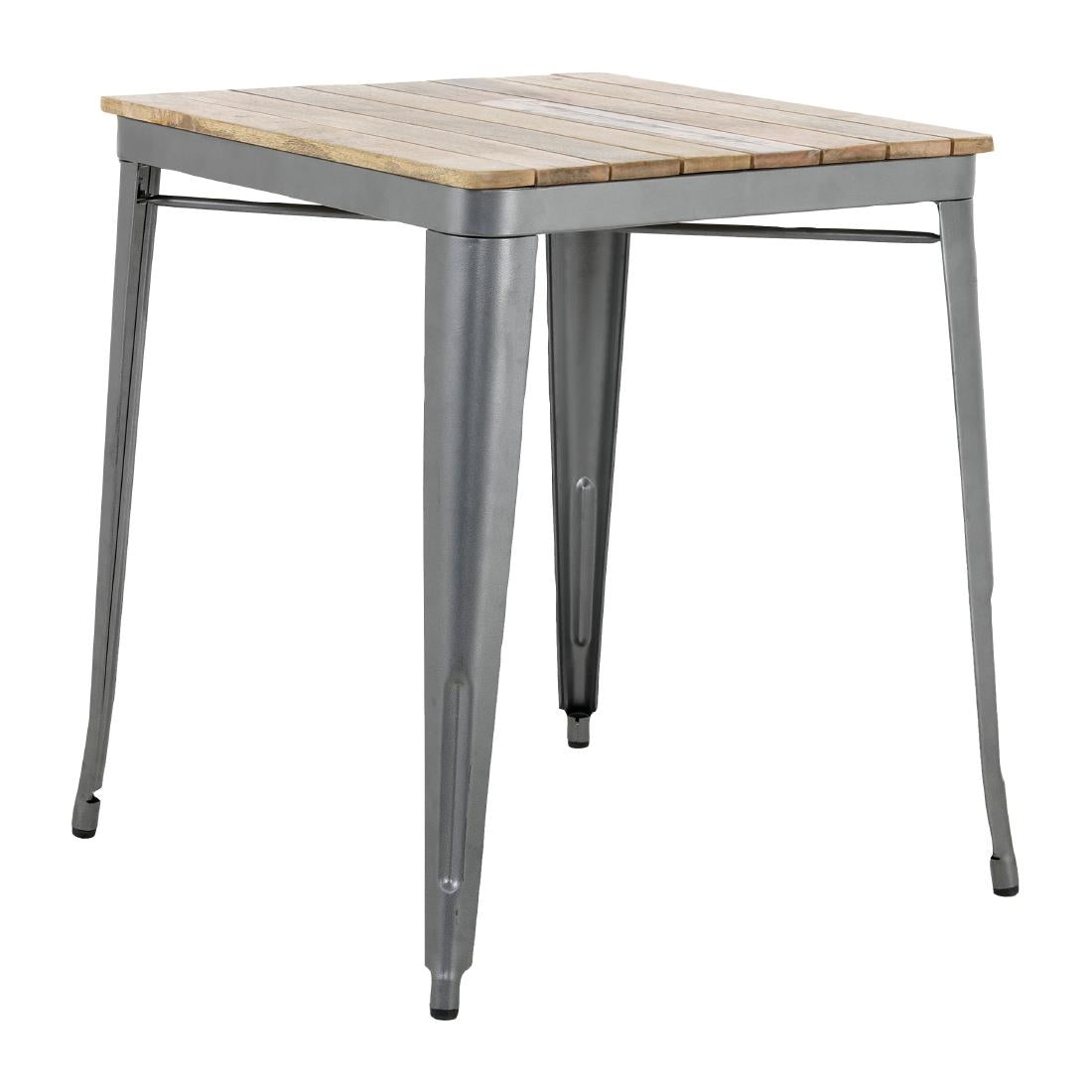 Table à manger à plateau à lattes en bois de manguier et piètement gris acier Bolero Bistro 650 mm — HZ813