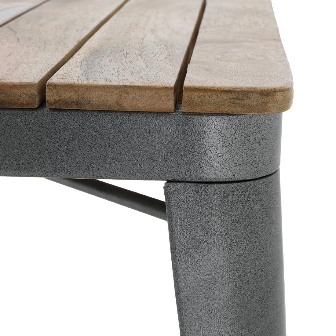Table à manger à plateau à lattes en bois de manguier et piètement gris acier Bolero Bistro 650 mm — HZ813