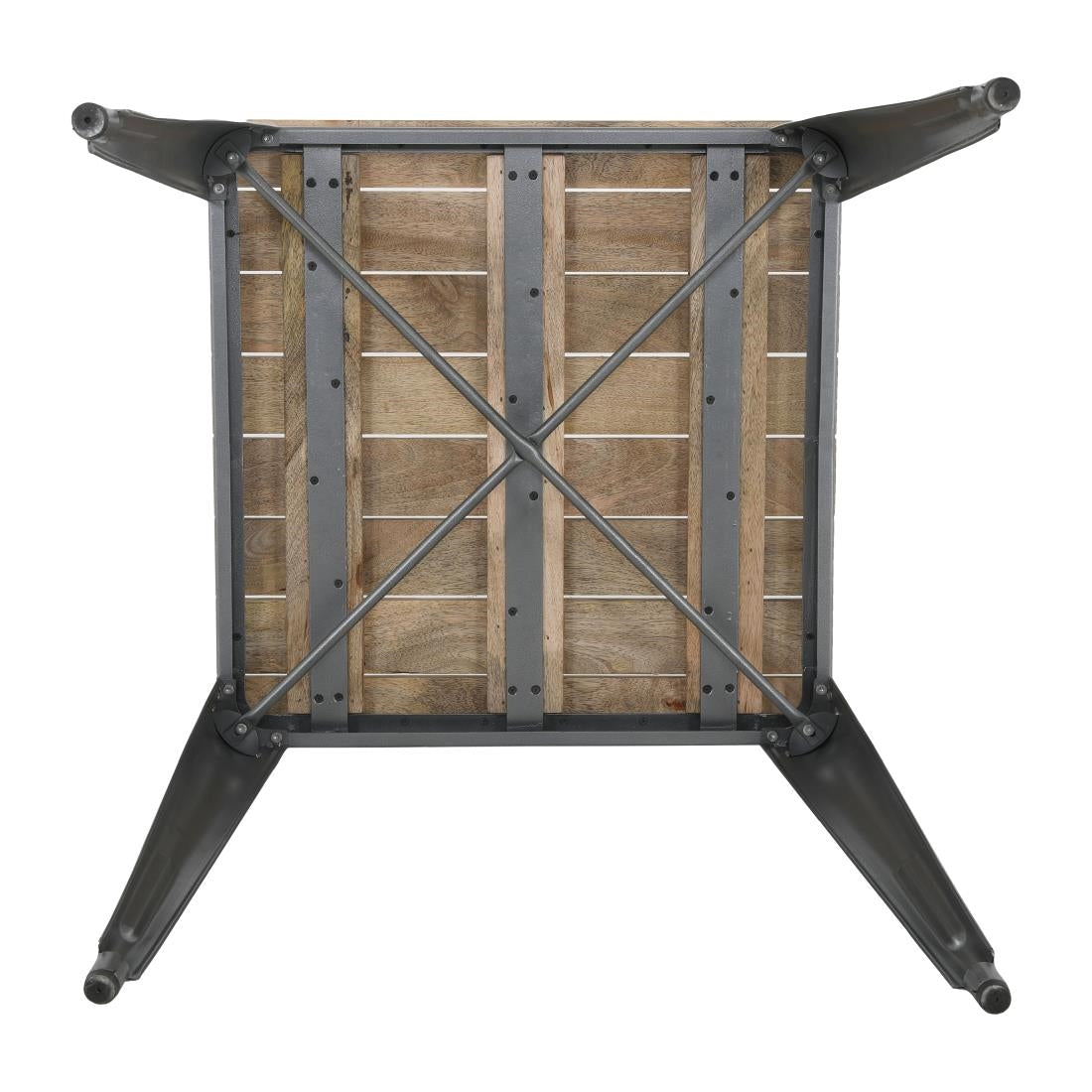 Table à manger à plateau à lattes en bois de manguier et piètement gris acier Bolero Bistro 650 mm — HZ813