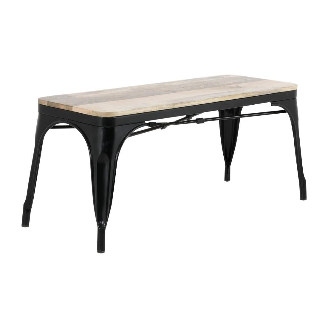 Banc d'intérieur avec assise en bois de manguier et cadre noir Bolero Bistro 1000 mm (lot de 2) — HZ814