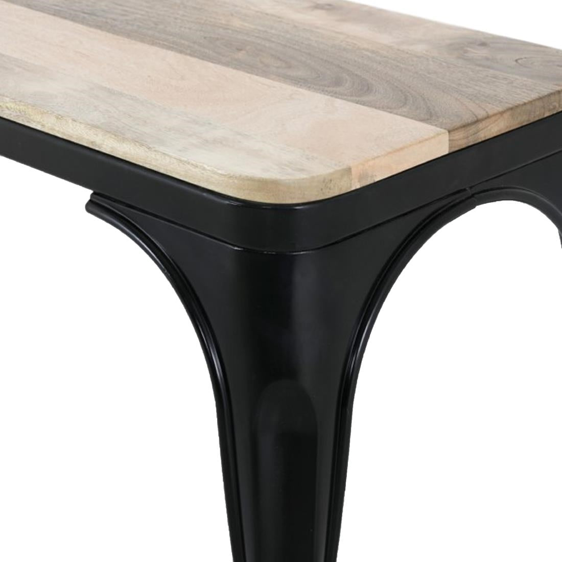 Banc d'intérieur avec assise en bois de manguier et cadre noir Bolero Bistro 1000 mm (lot de 2) — HZ814