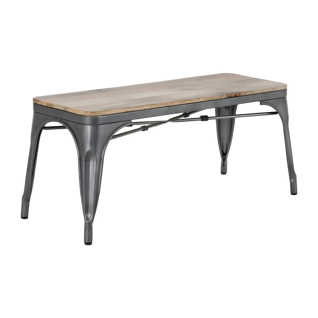 Banc d'intérieur avec assise en bois de manguier et cadre gris acier Bolero Bistro 1000 mm (lot de 2) — HZ815