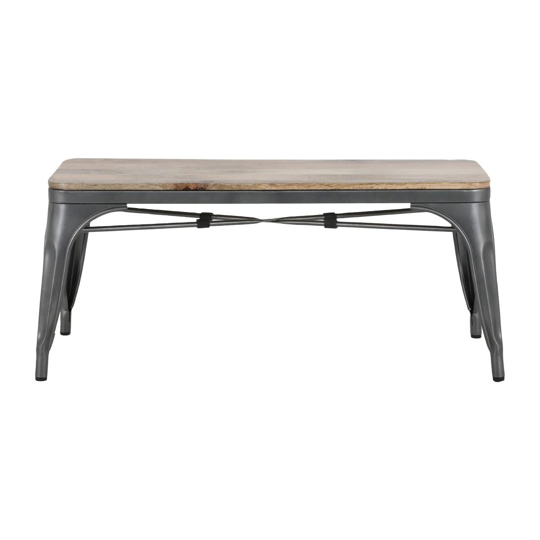 Banc d'intérieur avec assise en bois de manguier et cadre gris acier Bolero Bistro 1000 mm (lot de 2) — HZ815