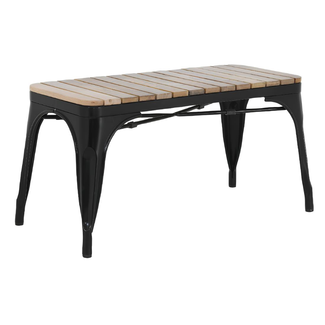 Banc d'intérieur à lattes en bois de manguier et cadre noir Bolero Bistro 850 mm (lot de 2) — HZ816
