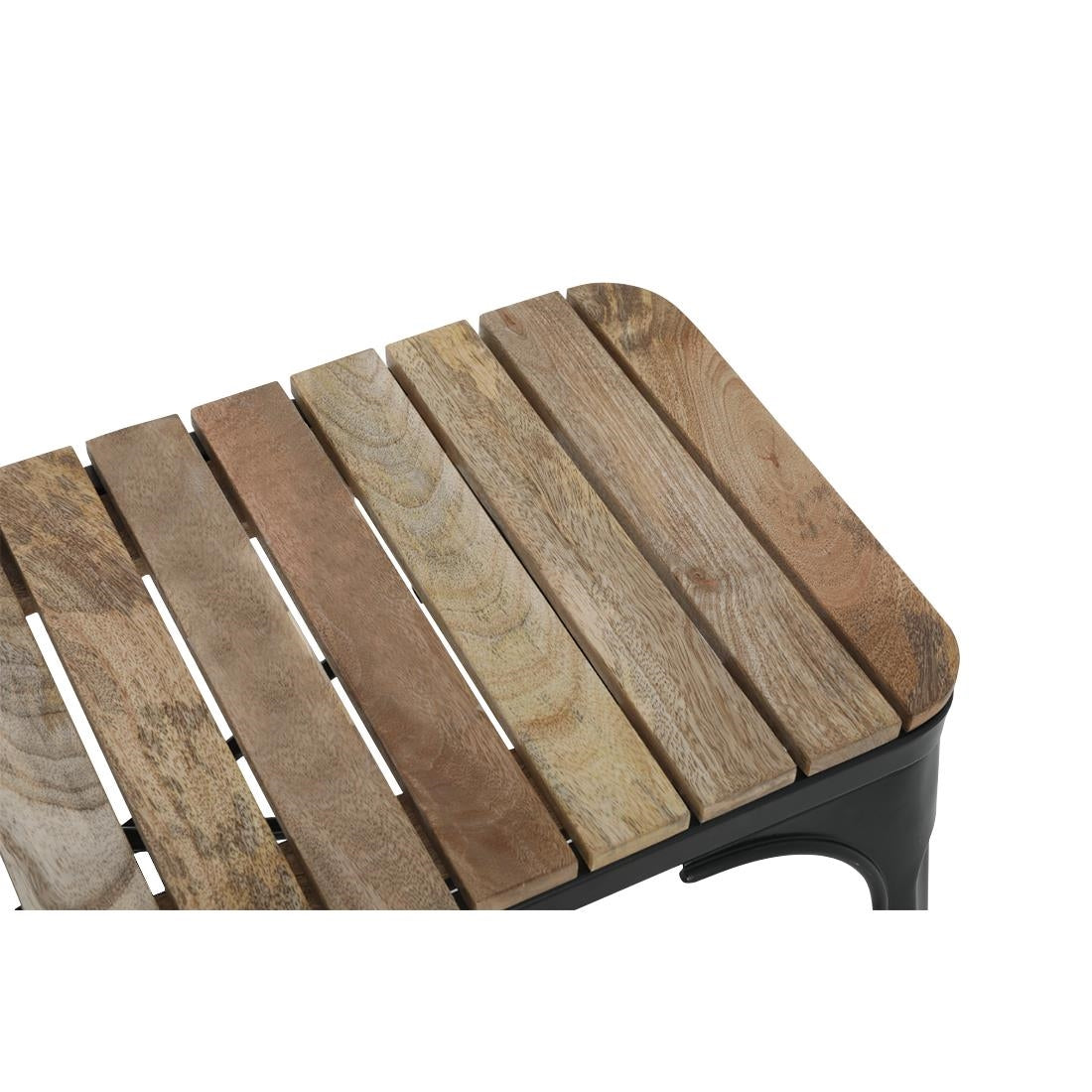 Banc d'intérieur à lattes en bois de manguier et cadre noir Bolero Bistro 850 mm (lot de 2) — HZ816