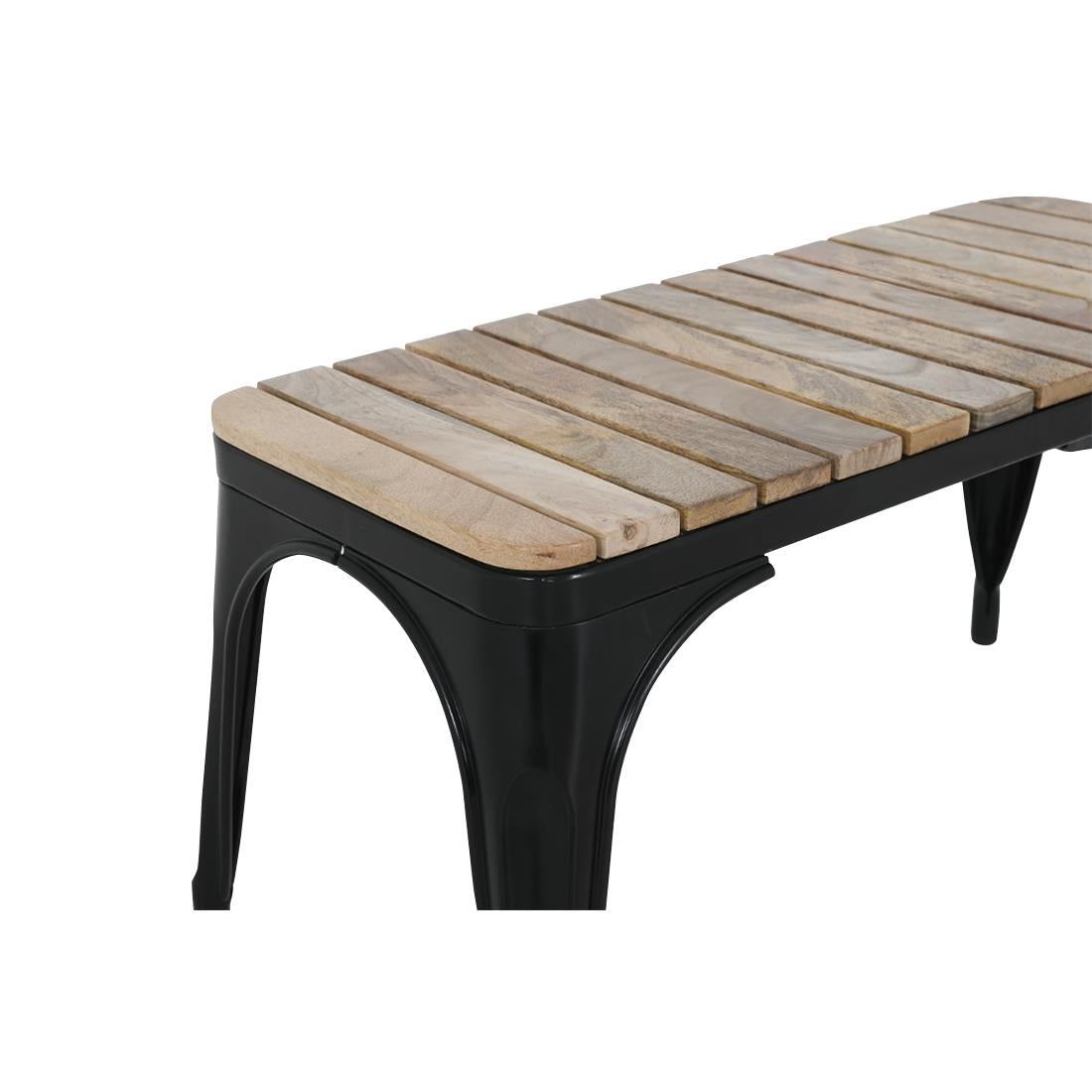 Banc d'intérieur à lattes en bois de manguier et cadre noir Bolero Bistro 850 mm (lot de 2) — HZ816
