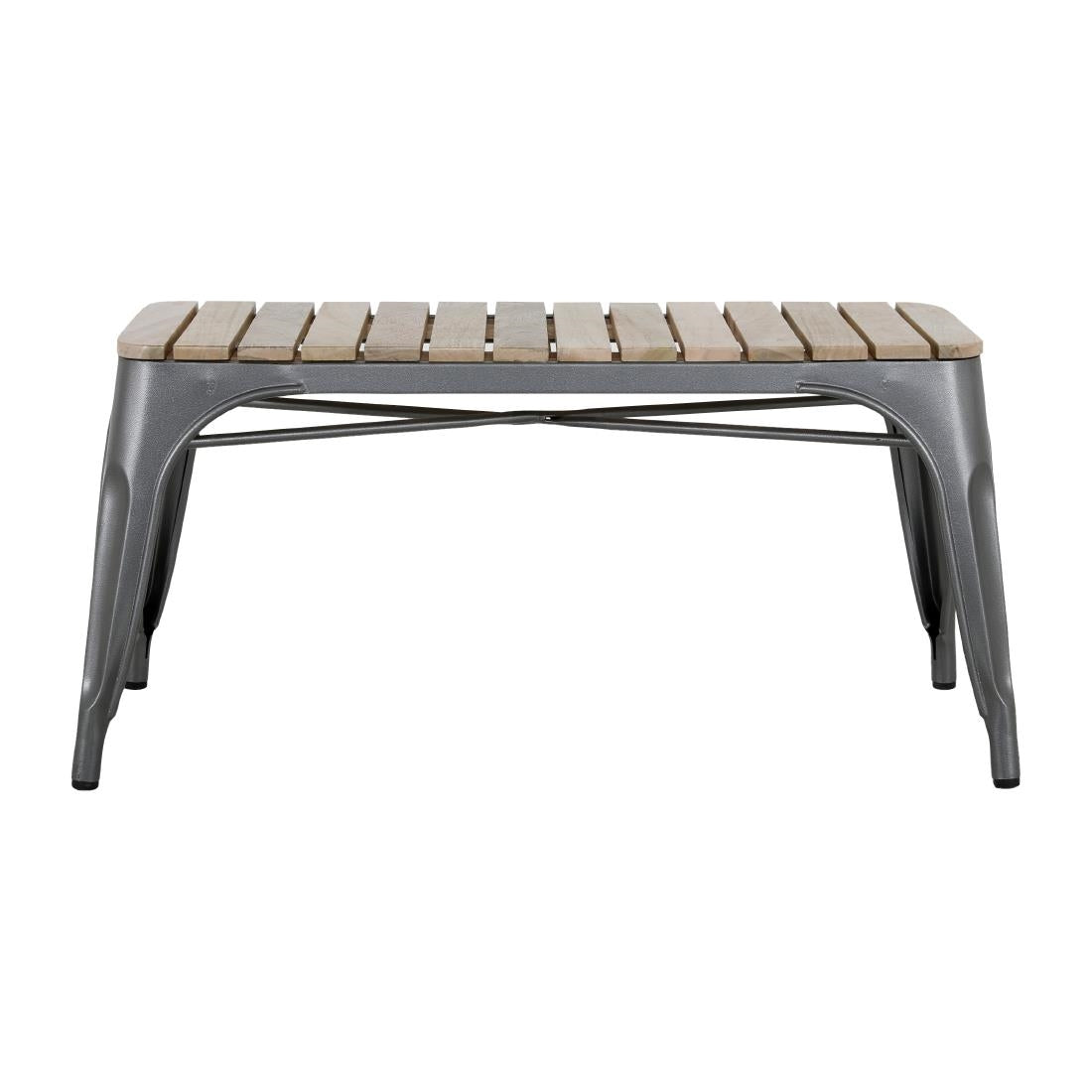 Banc d'intérieur à lattes en bois de manguier et cadre gris acier Bolero Bistro 850 mm (lot de 2) — HZ817