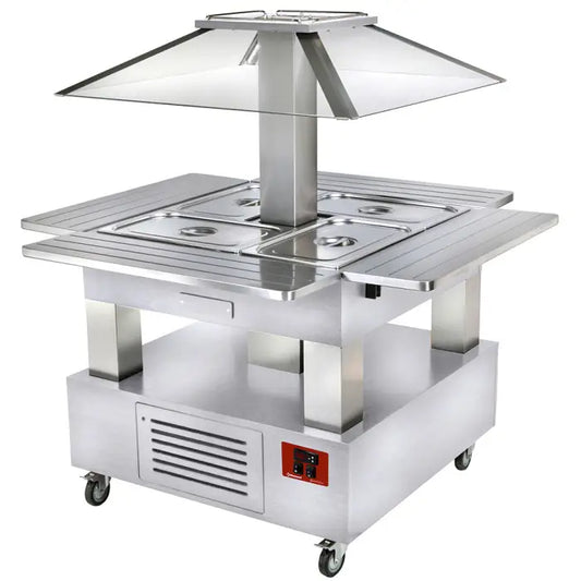 Ilot buffet chauffant bain marie 4x GN1/1-150 (Bois Blanc)