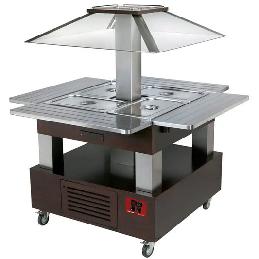 Ilot buffet chauffant bain marie 4x GN1/1-150 (Bois Wengé)