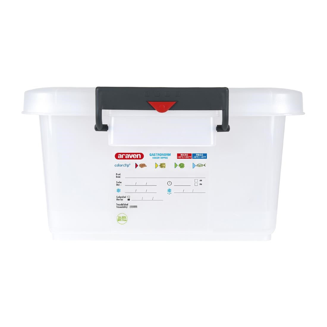 Conteneur alimentaire en polypropylène avec clips de couleur Araven 40L — J244