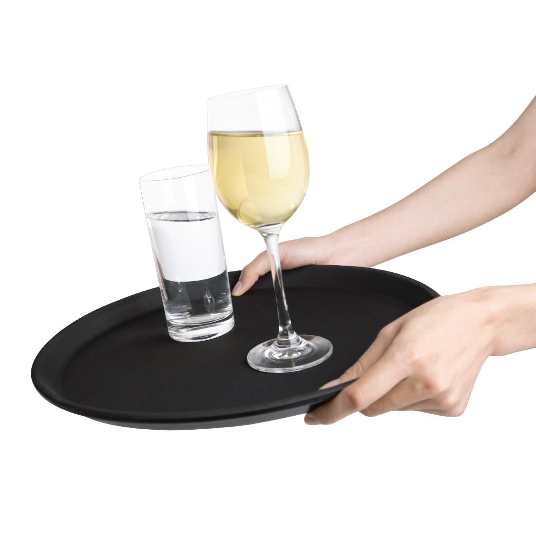 Plateau antidérapant en fibre de verre Olympia Kristallon rond noir 356mm — J846