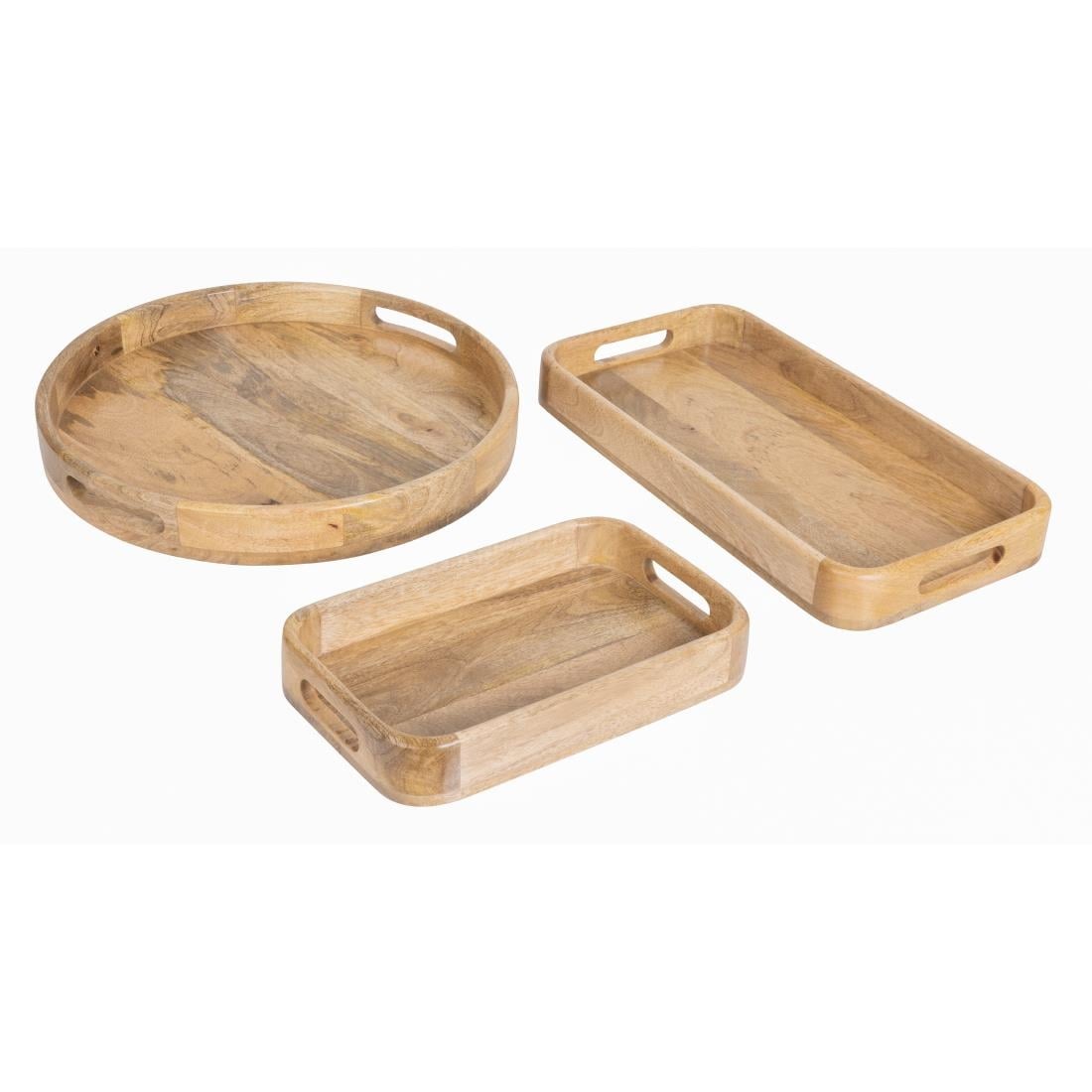 Plateau de service rectangulaire avec poignées intégrées en bois de manguier Olympia 300x190mm — JA887