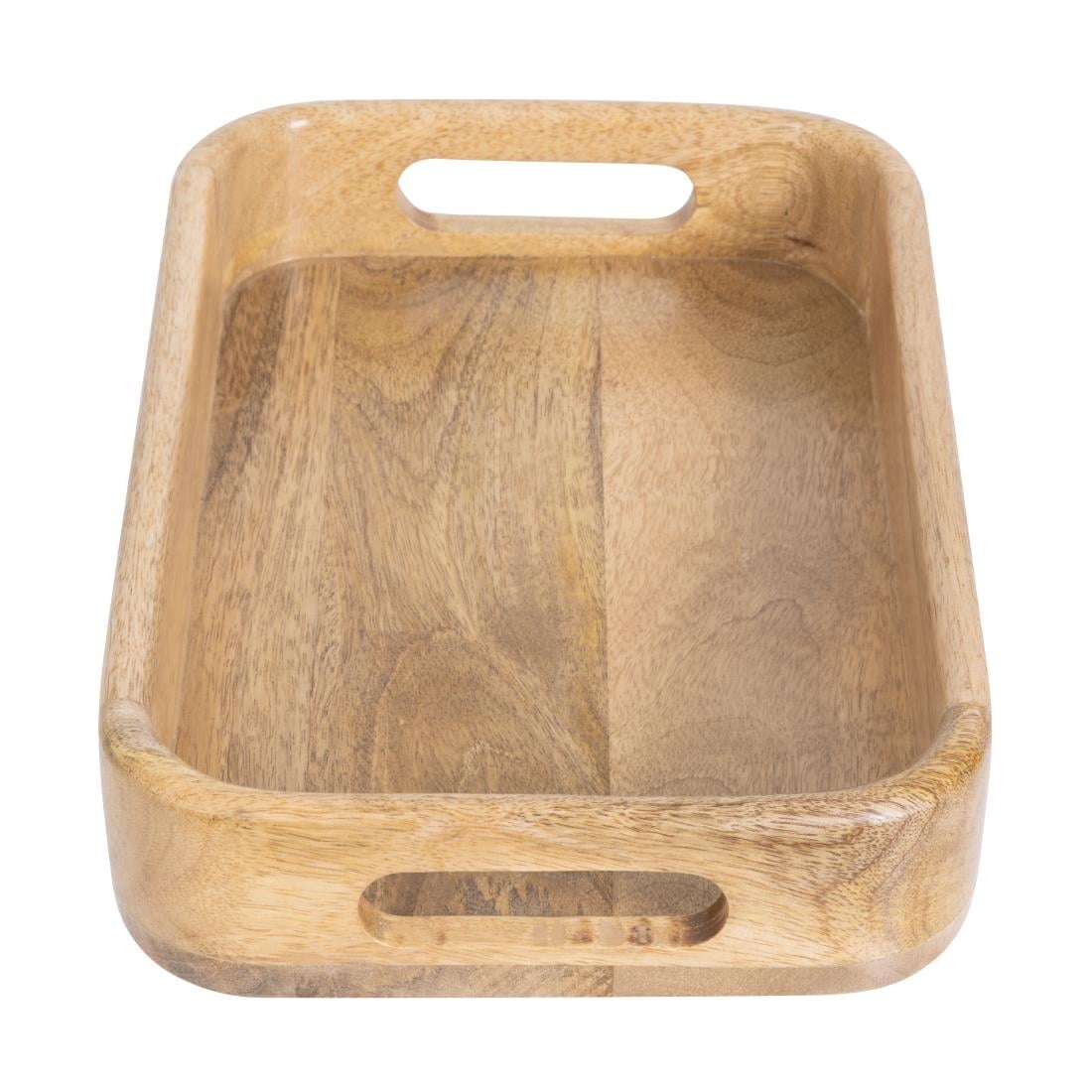 Plateau de service rectangulaire avec poignées intégrées en bois de manguier Olympia 300x190mm — JA887