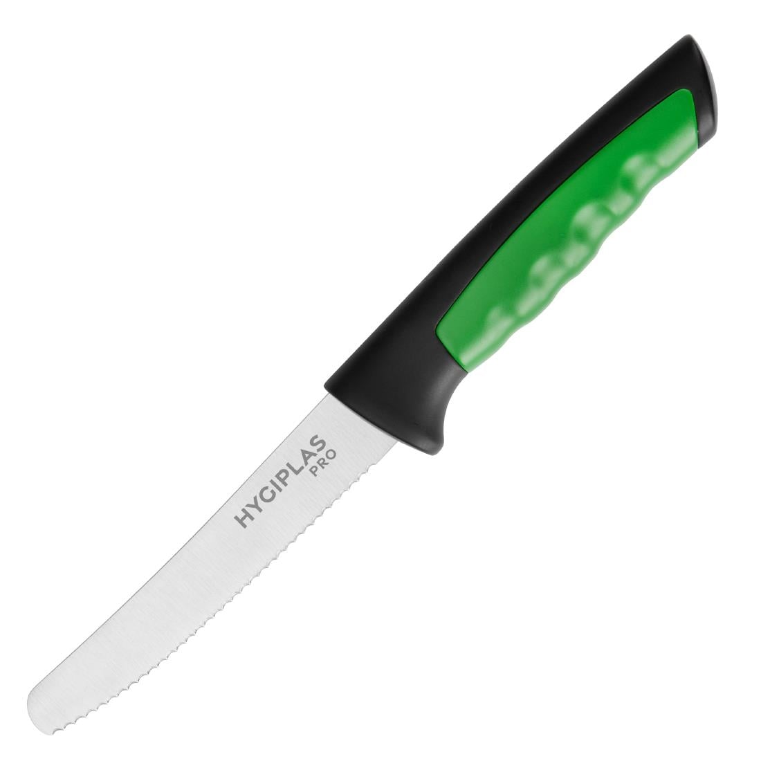 Couteau à tomate denté Hygiplas Pro vert 10cm — JD222