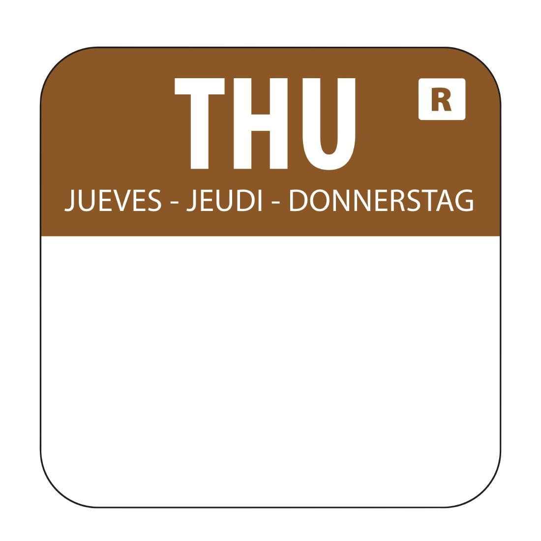 Etiquettes alimentaires code couleur marron Hygiplas jeudi 24mm (lot de 1000) — L934