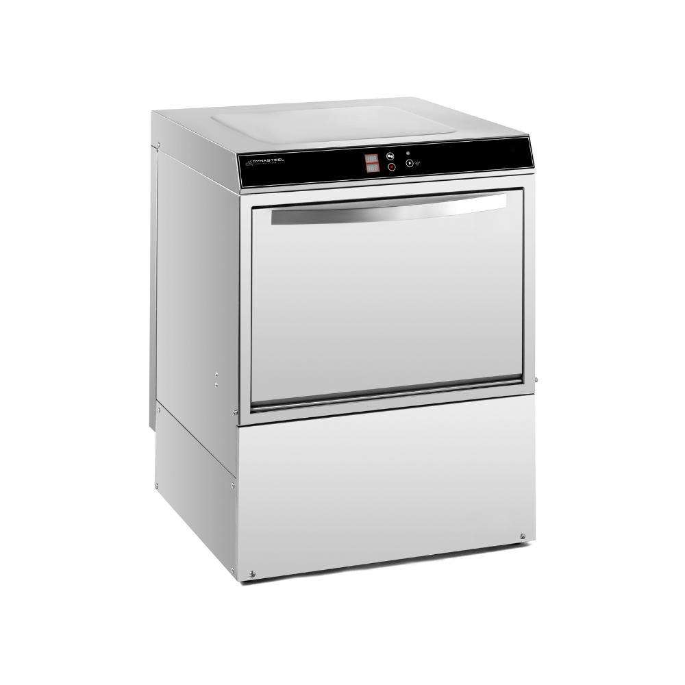 Lave-vaisselle professionnel inox 50x50 cm avec doseur de rinçage et détergent
