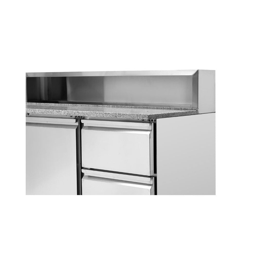 Meuble à Pizza Réfrigéré avec Toit Inox - 8 x GN 1/6 - 2 Portes et 2 Tiroirs