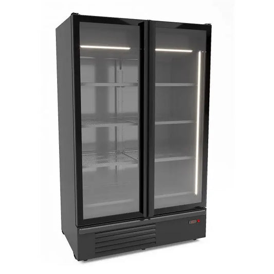 RÉFRIGÉRATEUR 2 PORTES EN VERRE NOIR 1200L - Frigo boisson