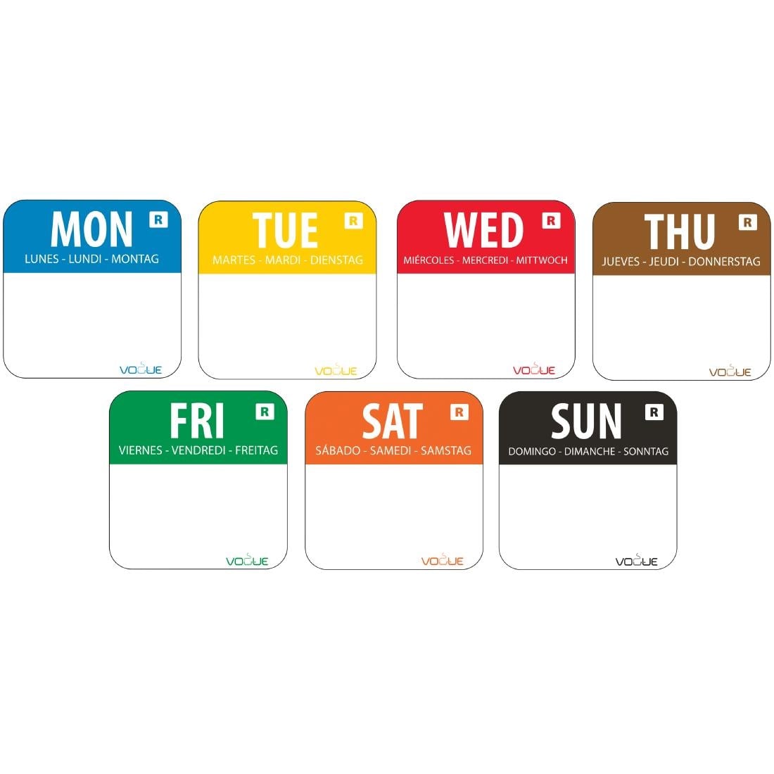 Ensemble d étiquettes codes couleurs Vogue jour de la semaine 24mm (lot de 7000) — S151
