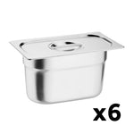Lot de 6 bacs et couvercles inox 201 Vogue GN 1/9 100mm — S430