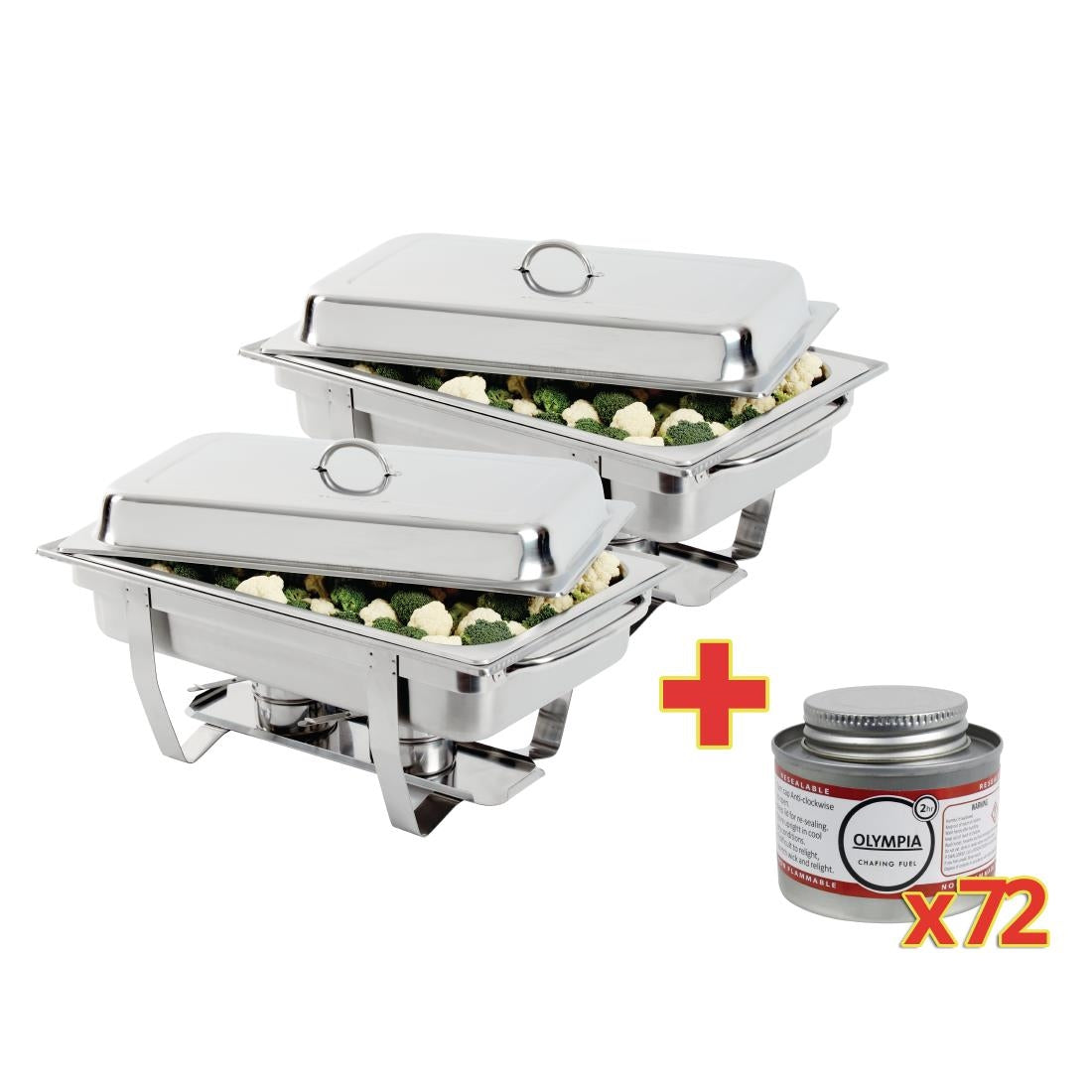 OFFRE SPÉCIALE Set de 2 chafing dishs Milan GN 1/1 avec 72 capsules de combustible liquide Olympia — S506