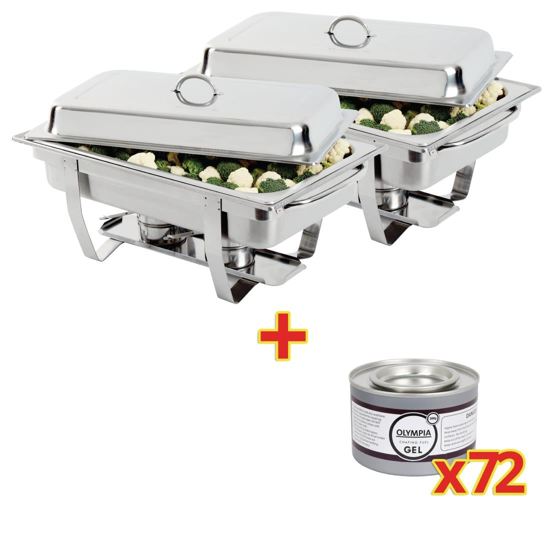 OFFRE SPÉCIALE Lot de 2 chafing dish Milan GN 1/1 + 72 capsules de gel combustible Olympia — S601