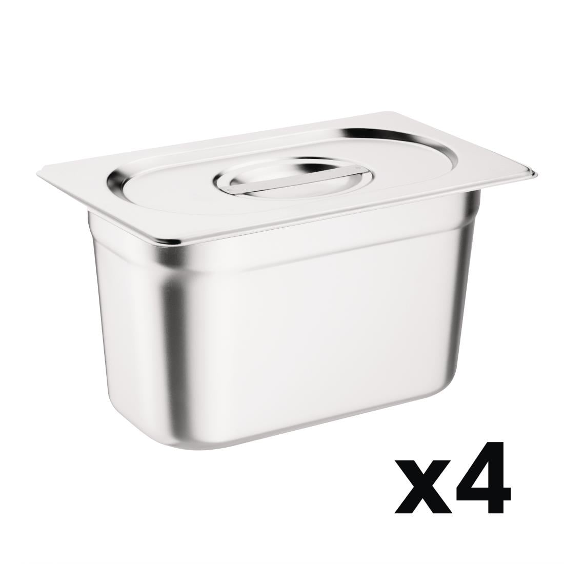Ensemble de 4 bacs GN 1/4 en inox avec couvercles Vogue — SA247